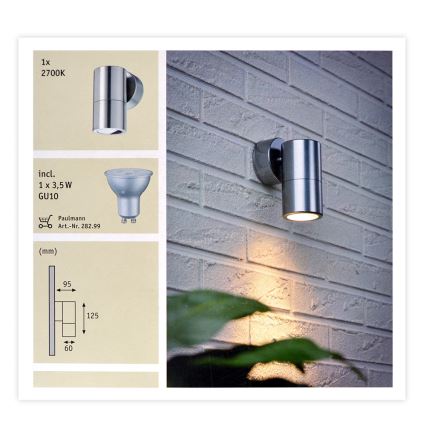 Paulmann 18008 - LED-GU10/3,5W IP44 Außenwandleuchte FLAME 230V