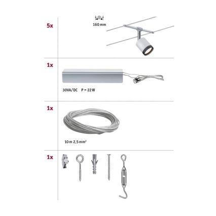 Paulmann 3981 - SET 5xLED/4W Strahler für ein Seilsystem TUBE 230V