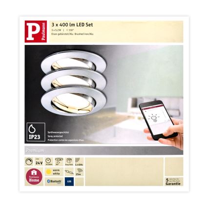 Paulmann 50007 - SET 3xLED/5,2W dimmbare Einbauleuchte SMART HOME 230V Bluetooth