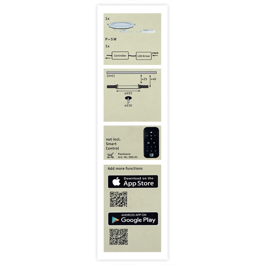 Paulmann 50027 - LED RGBW/3,5W IP44 Dimmbare Badeinbauleuchte SMART HOME 230V 2700-6500K