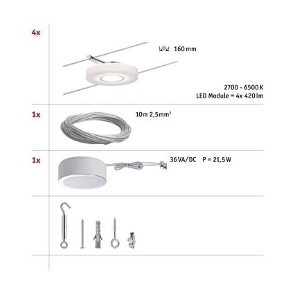 Paulmann 50109 - SET 4xLED/4,4W Dimmbares Einbauleuchte für das Seilsystem SMART DISC 230V