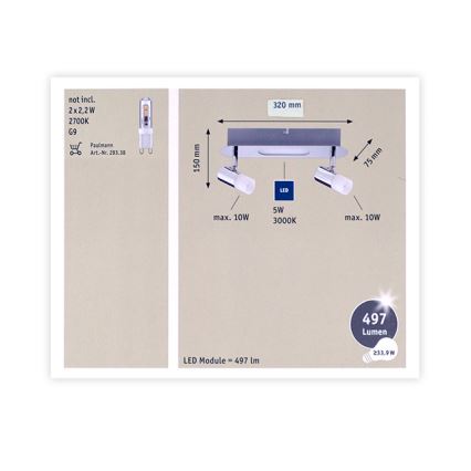 Paulmann 66647 - LED Einbauleuchte 2xG9/10W/230V + LED/5W