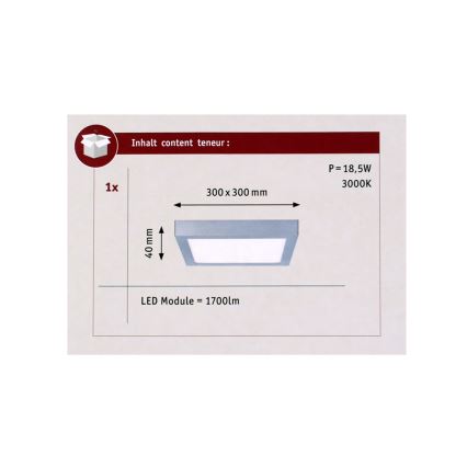 Paulmann 70650 - LED/17W Deckenleuchte LUNAR 230V 30x30 cm matt Chrom
