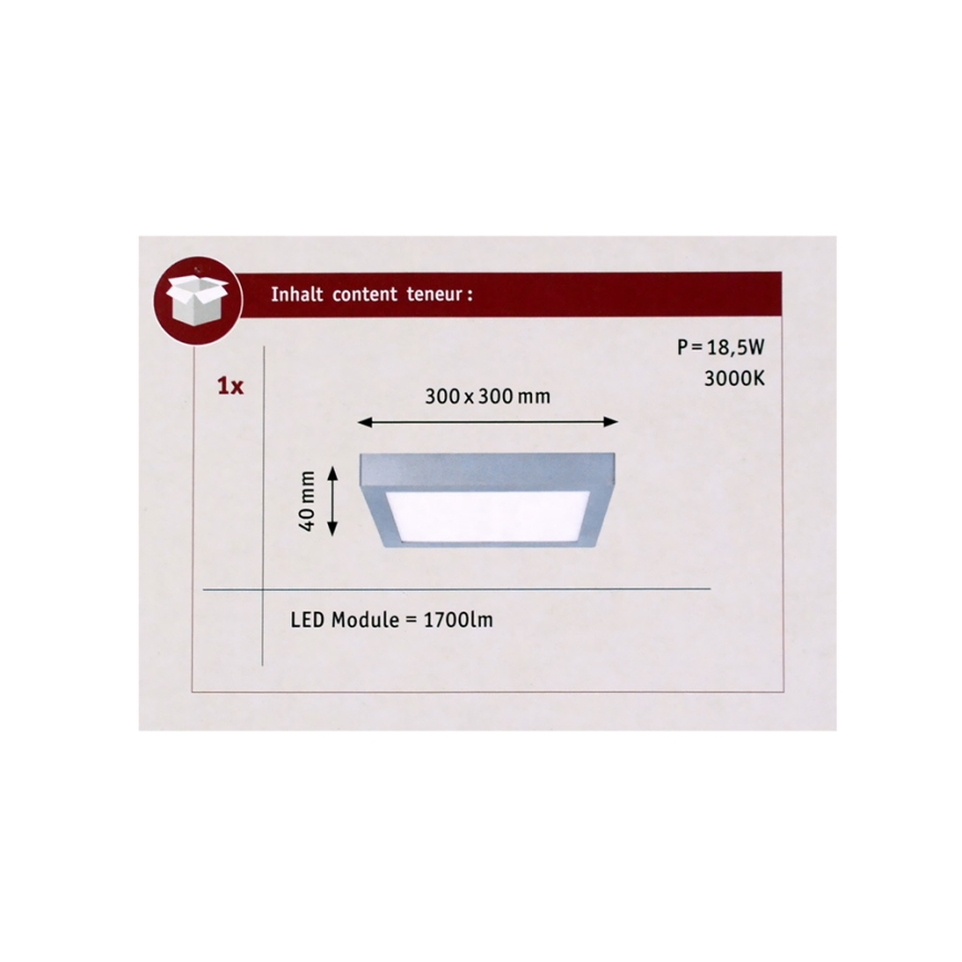 Paulmann 70650 - LED/17W Deckenleuchte LUNAR 230V 30x30 cm matt Chrom