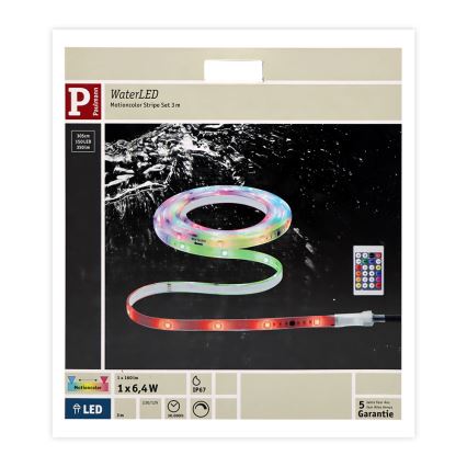 Paulmann 70698 - LED RGB/6,4W IP67 Dimmbare Außenleiste WATERLED 3m 230V + Fernbedienung