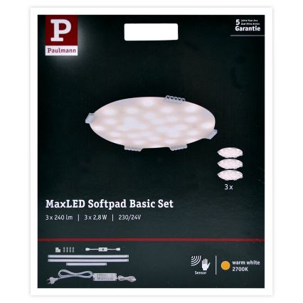 Paulmann 70711 - SET 3xLED/2,8W Möbelbeleuchtung mit Sensor SOFTPAD 230V 2700K