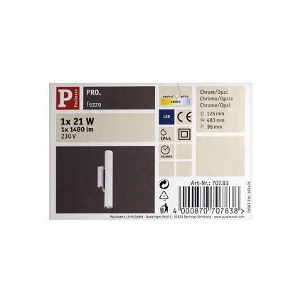 Paulmann 70783 - LED Badezimmer Spiegelbeleuchtung TEZZO LED/21W/230V IP44