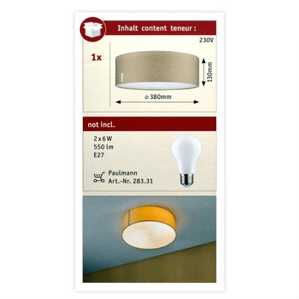 Paulmann 70952 - 2xE27/20W Deckenleuchte MARI 230V beige