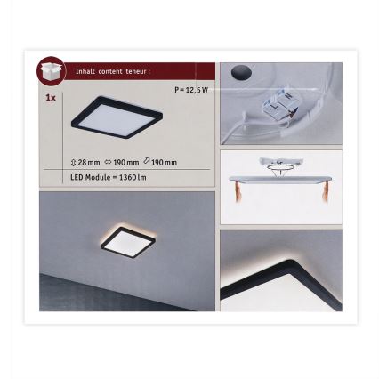 Paulmann 71000 - LED/11,2W Aufbaupanel ATRIA 230V 3000K 19x19 cm schwarz