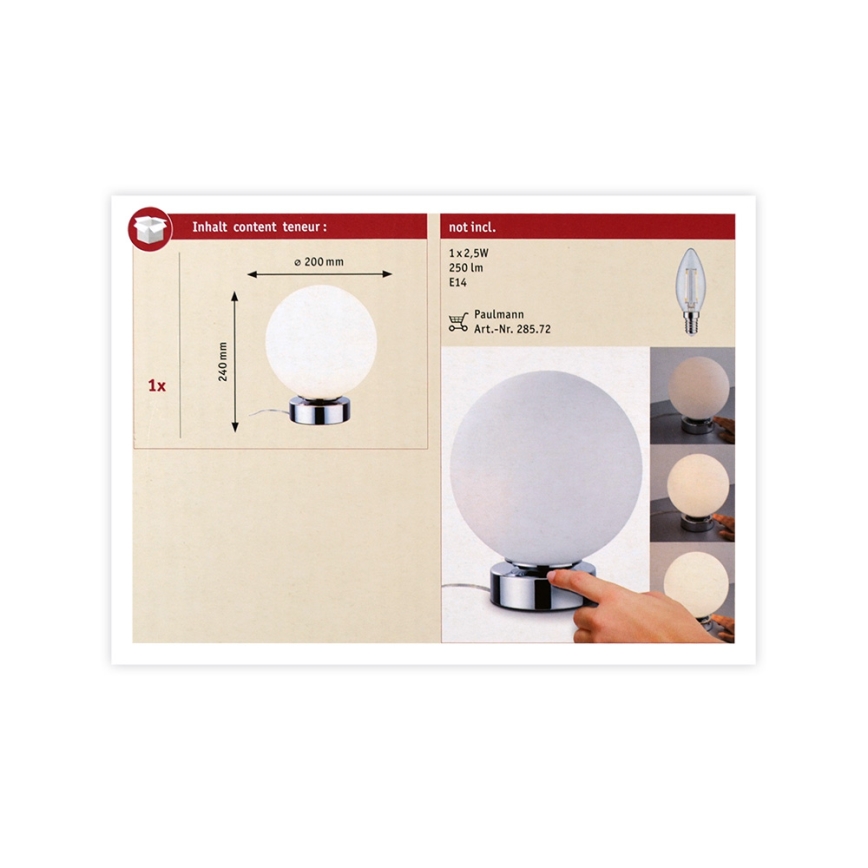 Paulmann 77057 - 1xE14/20W Dimmbares Touch-Tischlampe AARI 230V