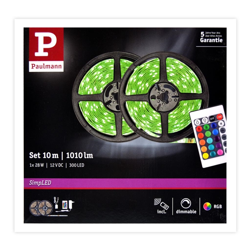 Paulmann 78980 - LED RGB/28W Dimmbare Streifen SIMPLED 10m 230V + FB