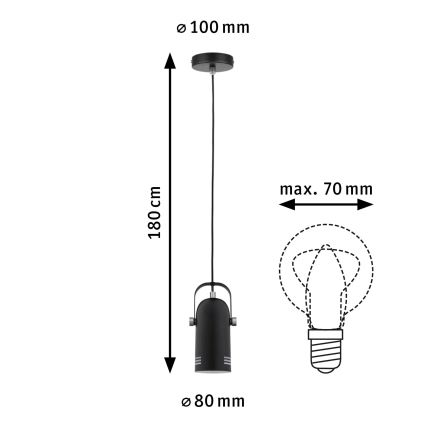 Paulmann 79766 - 1x E27/15W Pendelleuchte mit Kabelaufhängung LAVEA 230V schwarz