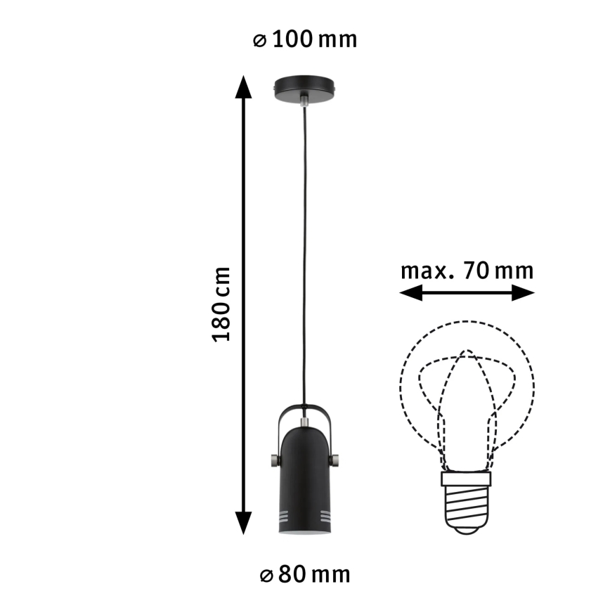 Paulmann 79766 - 1x E27/15W Pendelleuchte mit Kabelaufhängung LAVEA 230V schwarz