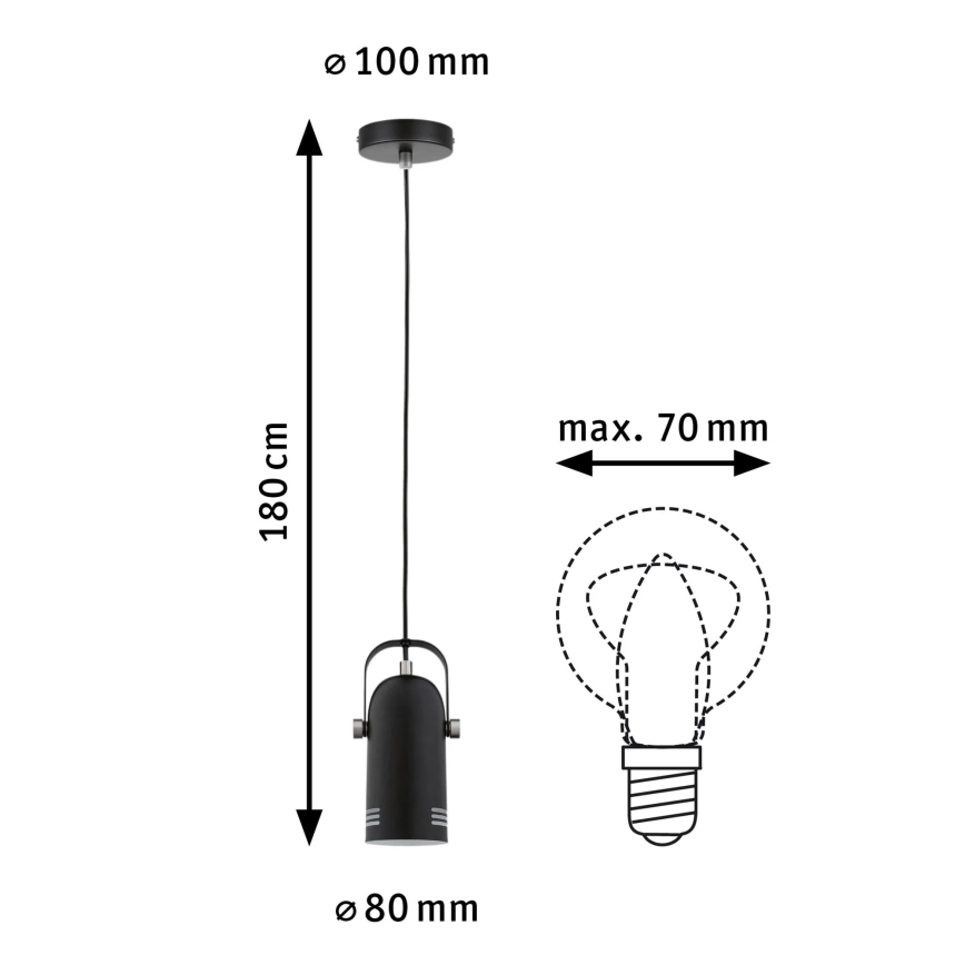 Paulmann 79766 - LAVEA LED-Pendelleuchte 1xE27/8W, 230V, schwarz, mit Kabelabhängung