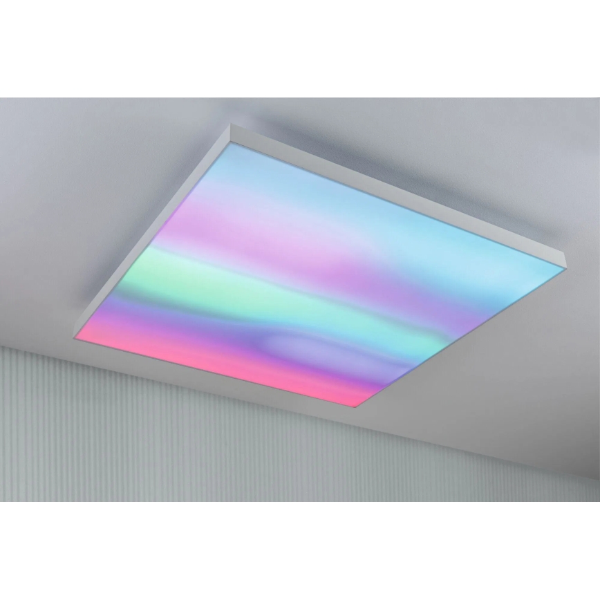 Paulmann 79910 - LED, 31 W RGBW-dimmbare Deckenleuchte LORIA, 230 V, 3000–6500 K, 59,5 × 59,5 cm, weiß + Fernbedienung