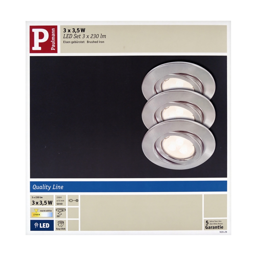 Paulmann 92026 - SET 3x LED Einbauleuchte QUALITY LINE 3xGU10-LED/3,5W