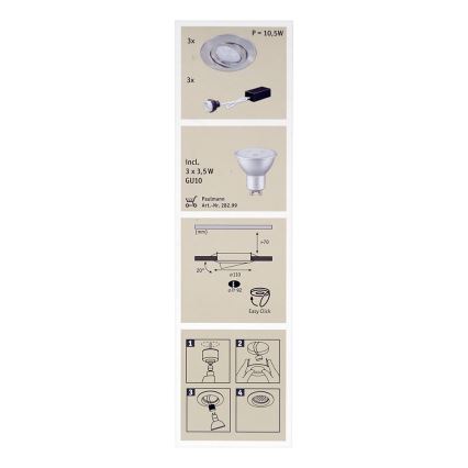 Paulmann 92026 - SET 3x LED Einbauleuchte QUALITY LINE 3xGU10-LED/3,5W