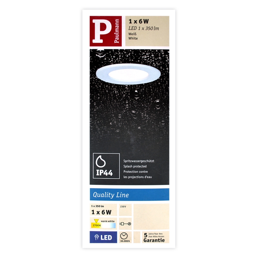 Paulmann 92061 - LED/6W IP44 Badezimmer Einbauleuchte QUALITY LINE 230V