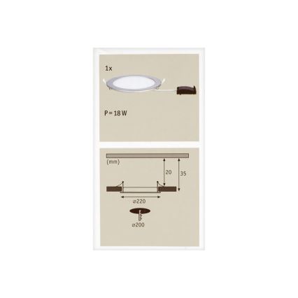 Paulmann 92075 - LED/18W Badezimmereinbauleuchte QUALITY LINE 230V IP44