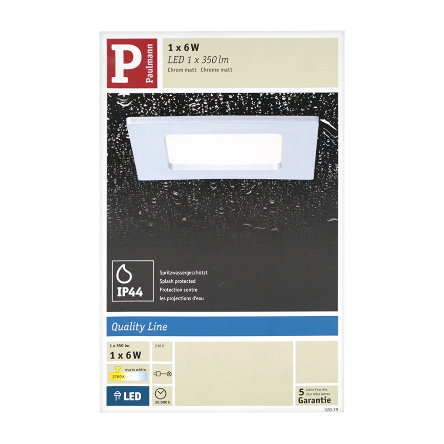 Paulmann 92079 - LED/6W IP44 Badezimmer Einbauleuchte QUALITY LINE 230V