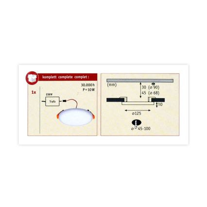 Paulmann 92391 - LED/8,5W IP44 Badezimmereinbauleuchte VARIFIT 230V