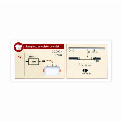 Paulmann 92393 - LED/4,5W IP44 Badezimmereinbauleuchte VARIFIT 230V