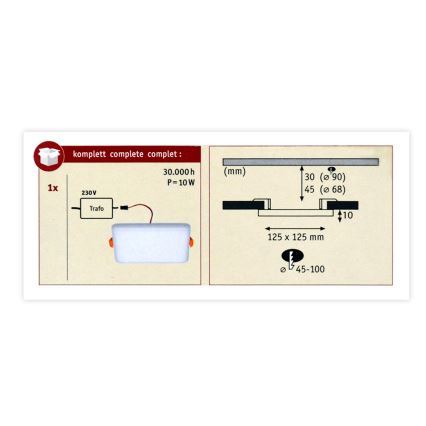 Paulmann 92397 - LED/8,5W IP44 Badezimmereinbauleuchte VARIFIT 230V