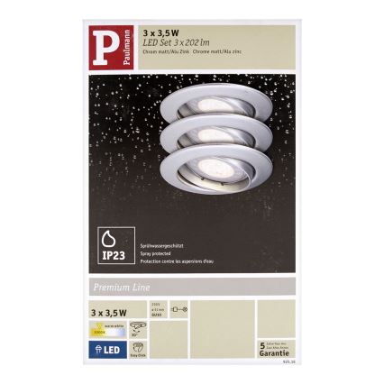 Paulmann 92516 - SET 3xLED-GU10/3,5W Badezimmer-Einbauleuchte PREMIUM LINE 230V
