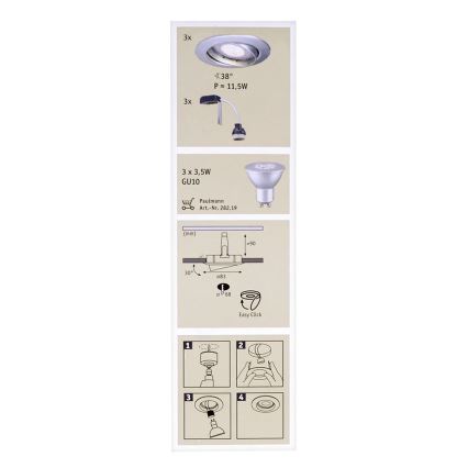 Paulmann 92516 - SET 3xLED-GU10/3,5W Badezimmer-Einbauleuchte PREMIUM LINE 230V