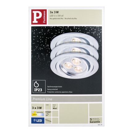 Paulmann 92530 - SET 3xLED/3W Badezimmer Einbauleuchte PREMIUM LINE 230V