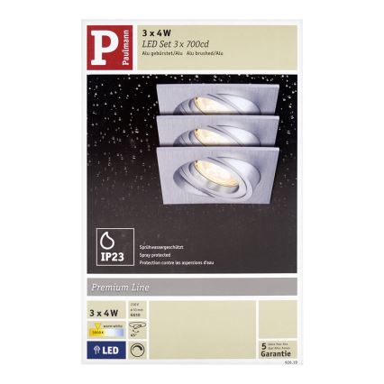 Paulmann 92619 - SET 3xLED-GU10/4W Dimmbare Badezimmer Einbauleuchte PREMIUM LINE 230V