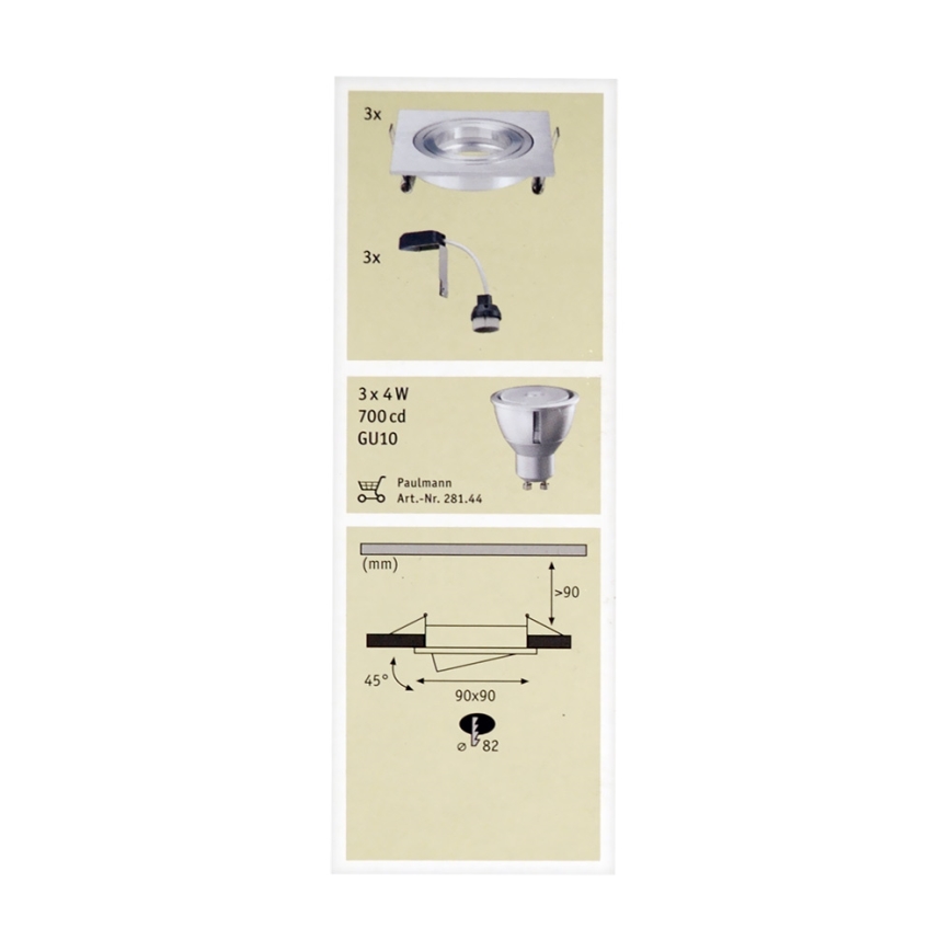 Paulmann 92619 - SET 3xLED-GU10/4W Dimmbare Badezimmer Einbauleuchte PREMIUM LINE 230V