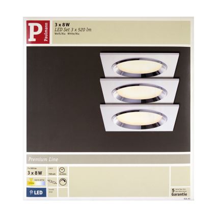 Paulmann 92695 - SET 3xLED/8W Dimmbare Einbauleuchte DICE 230V