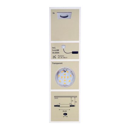 Paulmann 92762 - SET 3x LED Bad-Deckenleuchte COIN 3xLED/6,8W/230V