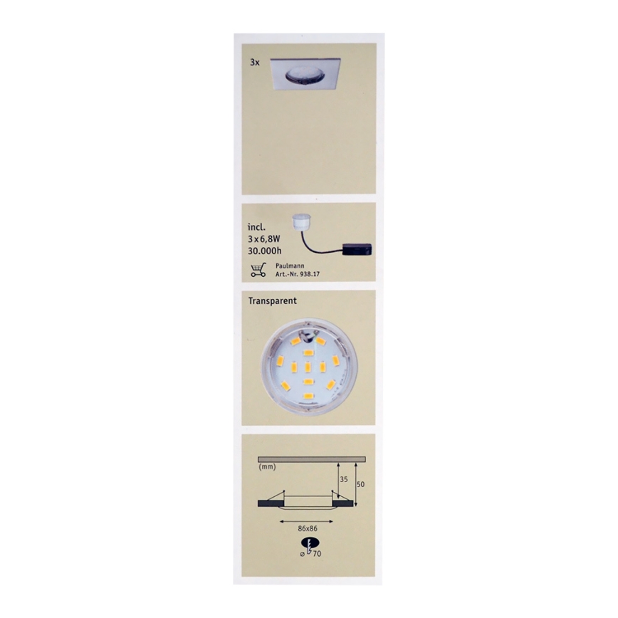 Paulmann 92762 - SET 3x LED Bad-Deckenleuchte COIN 3xLED/6,8W/230V