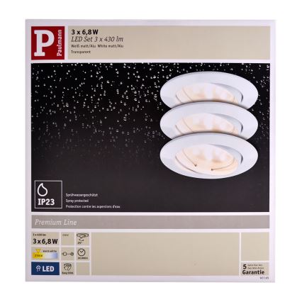 Paulmann 92765 - SET 3x LED Einbauleuchte COIN 3xLED/6,8W/230V weiß