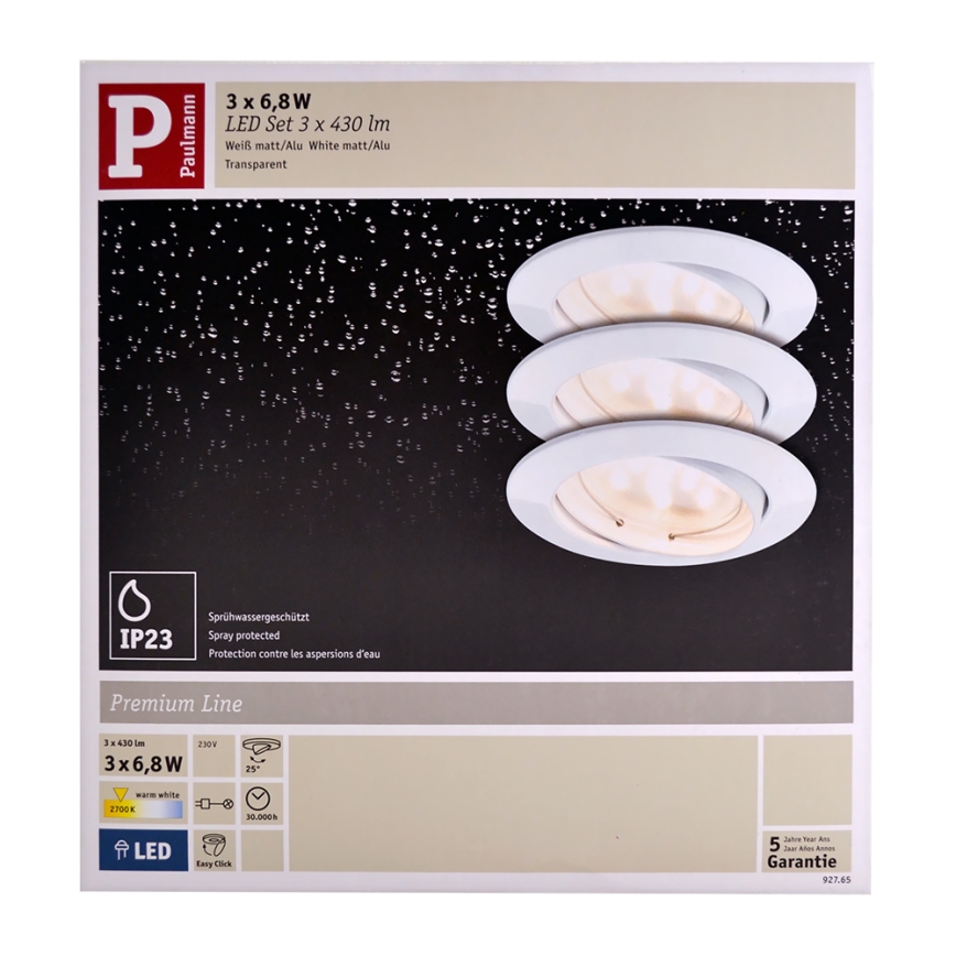 Paulmann 92765 - SET 3x LED Einbauleuchte COIN 3xLED/6,8W/230V weiß