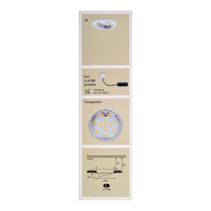 Paulmann 92765 - SET 3x LED Einbauleuchte COIN 3xLED/6,8W/230V weiß