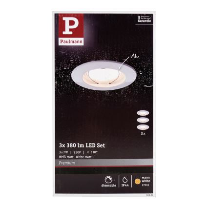 Paulmann 92823 - SET 3xLED/7W IP44 Dimmbare Badezimmer Einbauleuchte COIN 230V