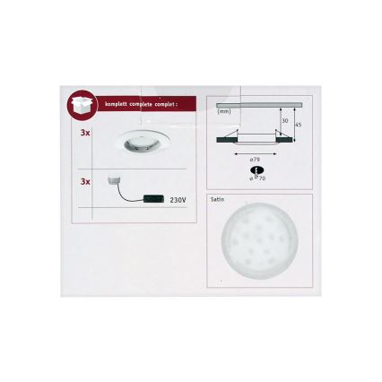 Paulmann 92823 - SET 3xLED/7W IP44 Dimmbare Badezimmer Einbauleuchte COIN 230V