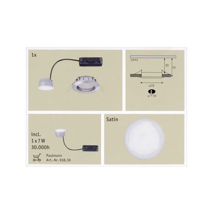 Paulmann 92826 - LED/7W IP44 Dimmbare Badezimmer Einbauleuchte COIN 230V