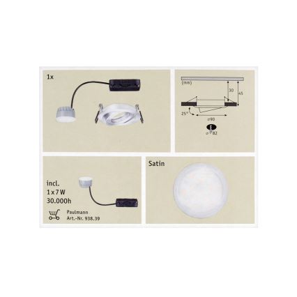 Paulmann 92832 - LED/7W Dimmbare Badezimmer Einbauleuchte COIN 230V