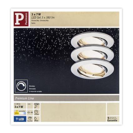 Paulmann 92837 - SET 3x LED/7W IP23 Dimmbare Badezimmereinbauleuchte COIN 230V