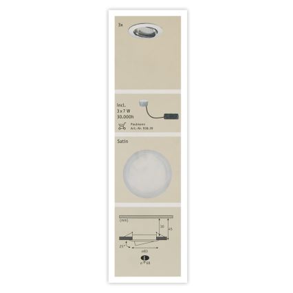 Paulmann 92837 - SET 3x LED/7W IP23 Dimmbare Badezimmereinbauleuchte COIN 230V