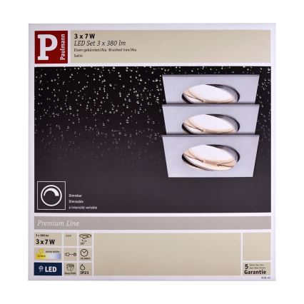 Paulmann 92841 - SET 3xLED/7W Dimmbare Badezimmer Einbauleuchte COIN 230V