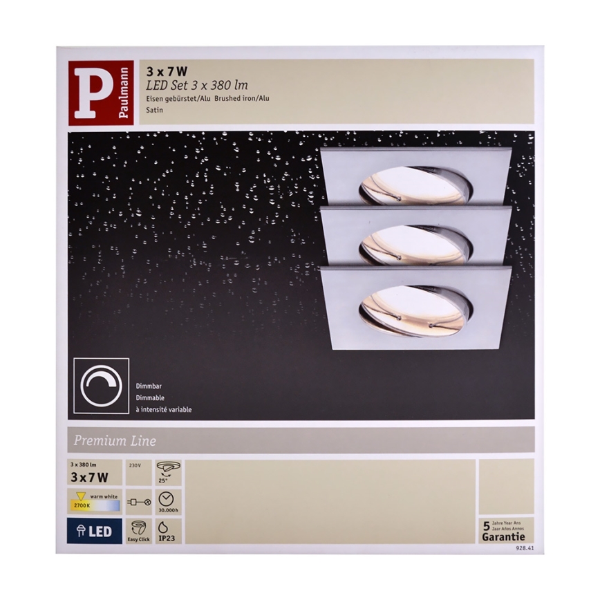Paulmann 92841 - SET 3x LED Bad-Deckenleuchte COIN 3xLED/7W/2360V