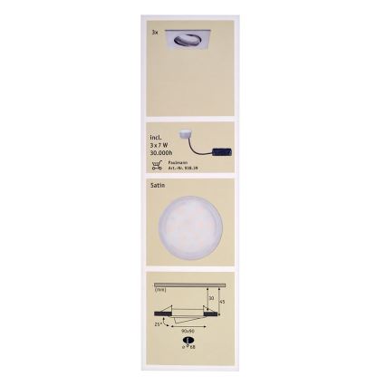 Paulmann 92841 - SET 3x LED Bad-Deckenleuchte COIN 3xLED/7W/2360V