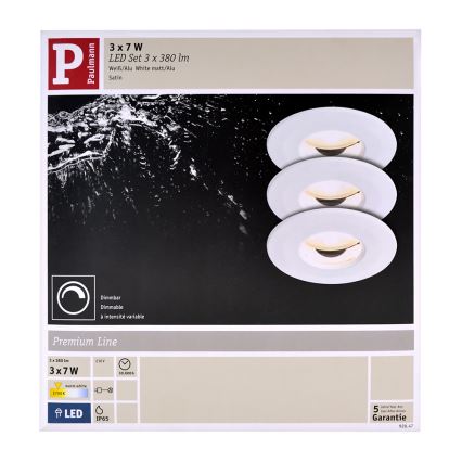 Paulmann 92847 - SET 3xLED/7W IP65 Dimmbare Badezimmer Einbauleuchte COIN 230V