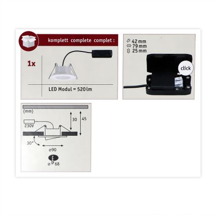 Paulmann 93011 - LED/5,5W IP65 Badeinbauleuchte CALLA 230V 2700/4000/6500K