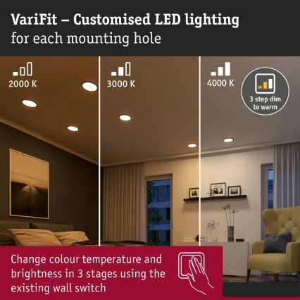 Paulmann 93102 - LED/16W IP44 Badezimmer-Einbauleuchte AREO 230V 2000/3000/4000K Ø 23 cm schwarz